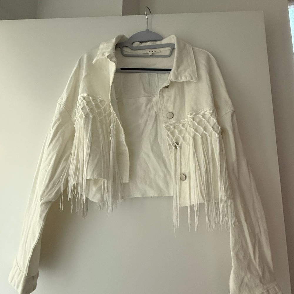 Beverly Drive White Fringe Jean Jacket